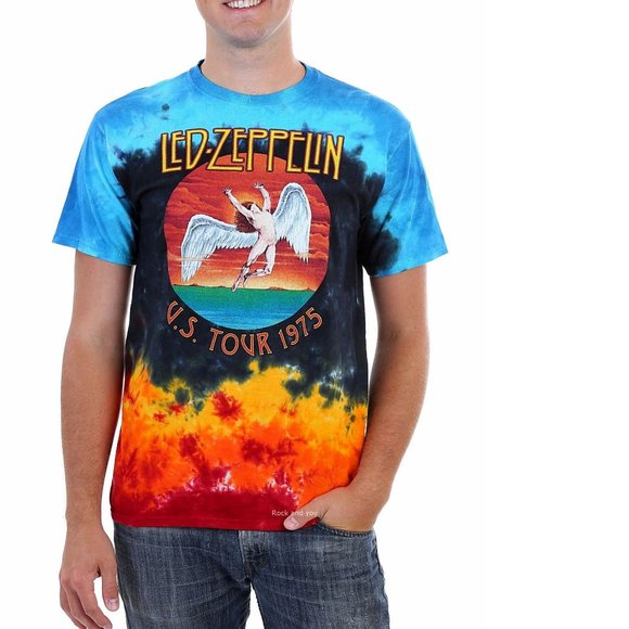 Led Zeppelin Tour 1975 metal rock Tie Dye Official cotton T-Shirt 3XL XXXL NWT - Picture 1 of 3